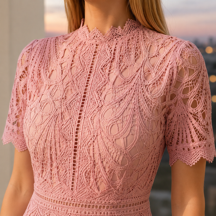 Seraphine | Geometric Lace A-Line Midi Dress with Scalloped Neckline
