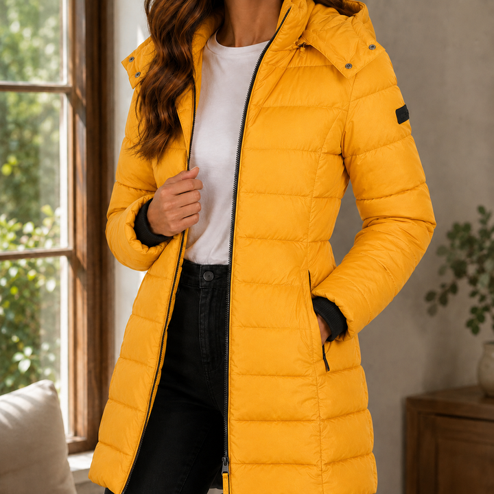 Noelle | Quilted Longline Jacket with Hood