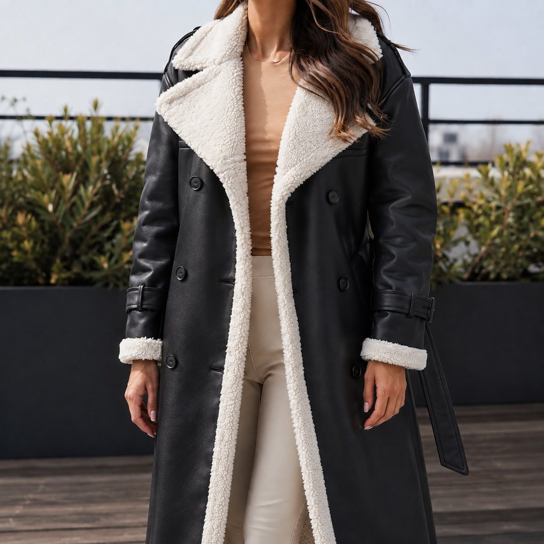 Adalyn Faye | Belted Wool Coat with Contrast Trim