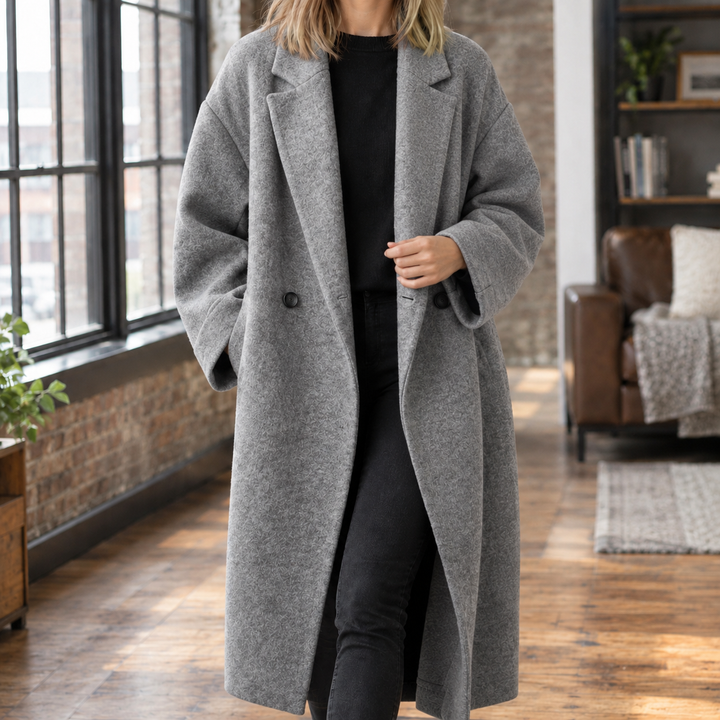 Odette Marchetti | Long Wool Blend Coat with Notched Lapels