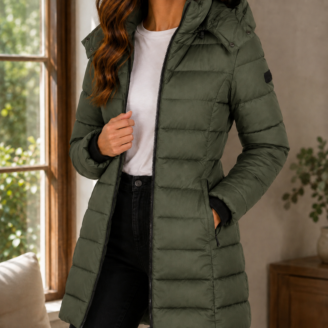 Noelle | Quilted Longline Jacket with Hood
