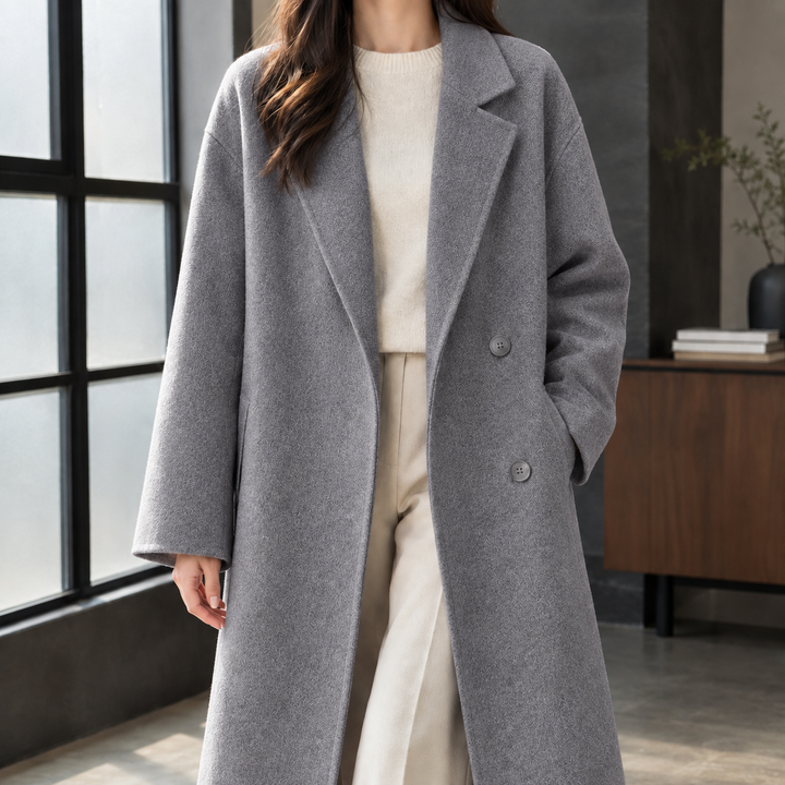 Cordelia | Long Double-Breasted Wool Blend Coat