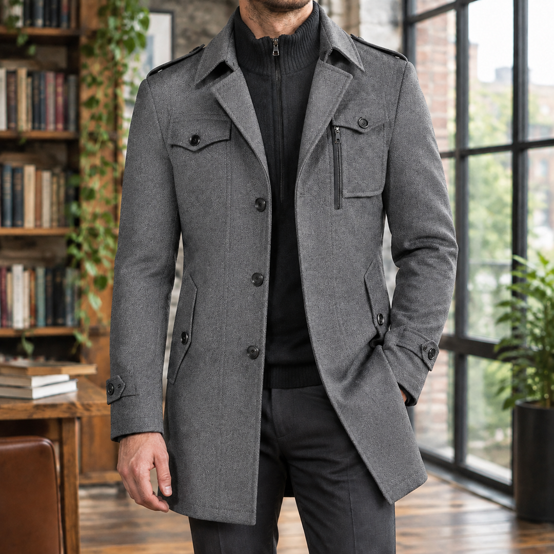 Marcus Faye | Wool Coat with Funnel Collar