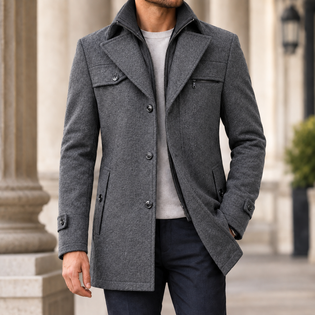 Julian Rose | Wool Coat with Layered Lapel