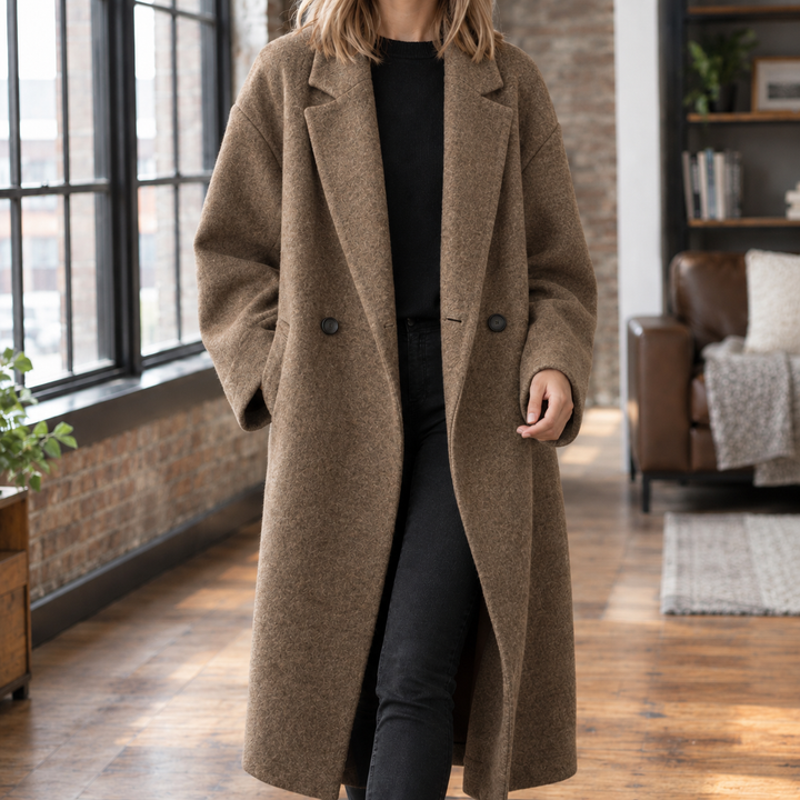 Odette Marchetti | Long Wool Blend Coat with Notched Lapels