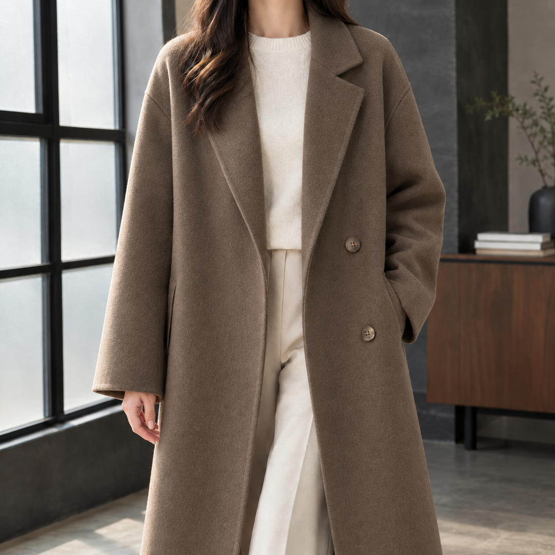 Cordelia | Long Double-Breasted Wool Blend Coat