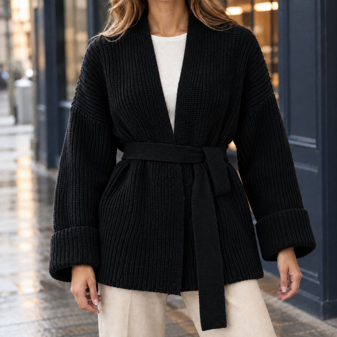 Marielle | Belted Ribbed Knit Cardigan