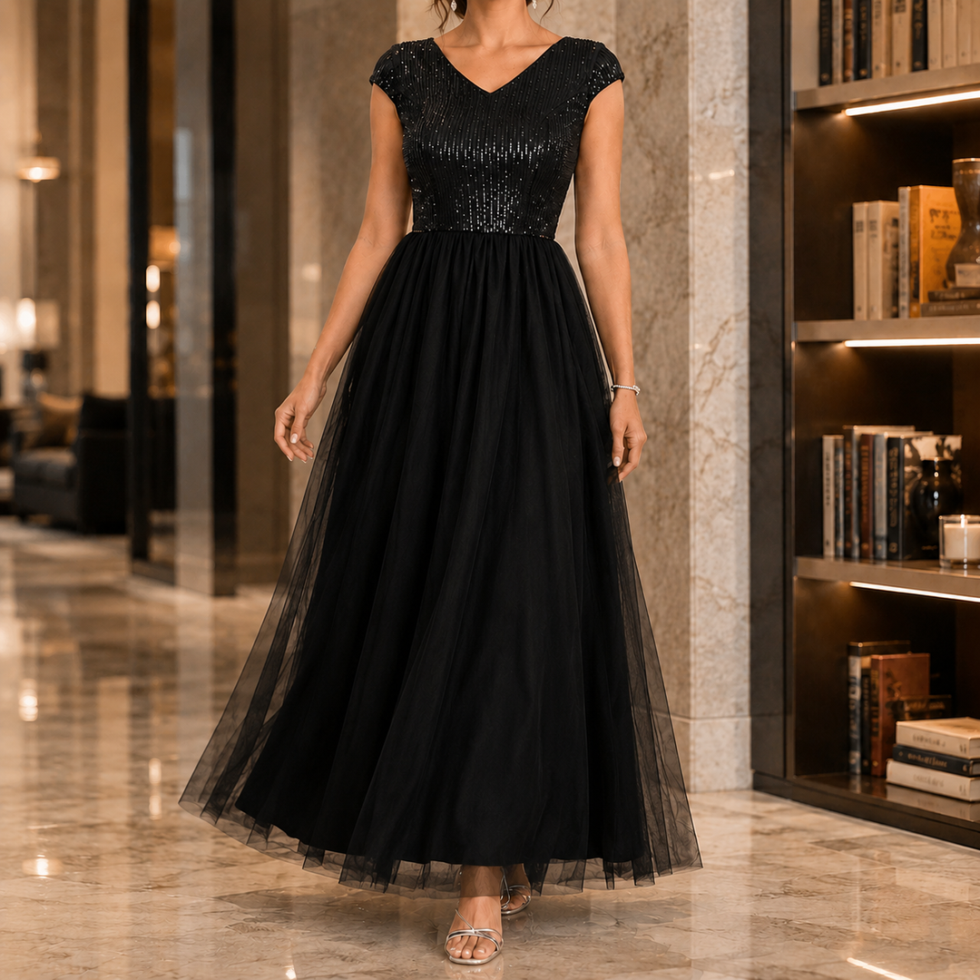 Rosalind Hayes | Sequin Maxi Dress with Tulle Overlay