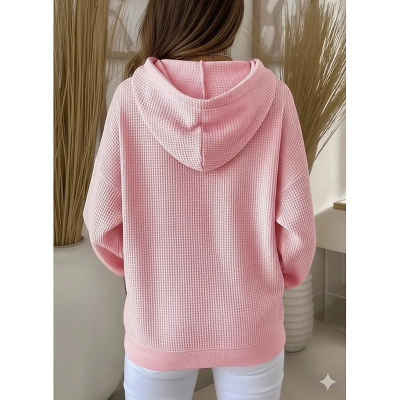 Delaney Rose | Waffle Textured Drawstring Hoodie