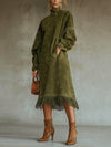 Genevieve Rae | Suede Turtleneck Fringe Maxi Dress
