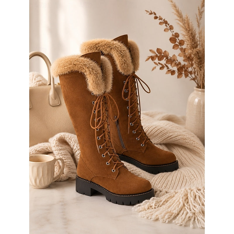 Genevieve | Knee-High Lace-Up Winter Boots with Plush Cuff