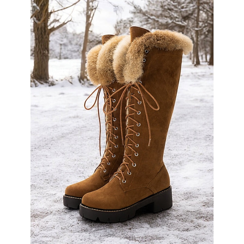Genevieve | Knee-High Lace-Up Winter Boots with Plush Cuff
