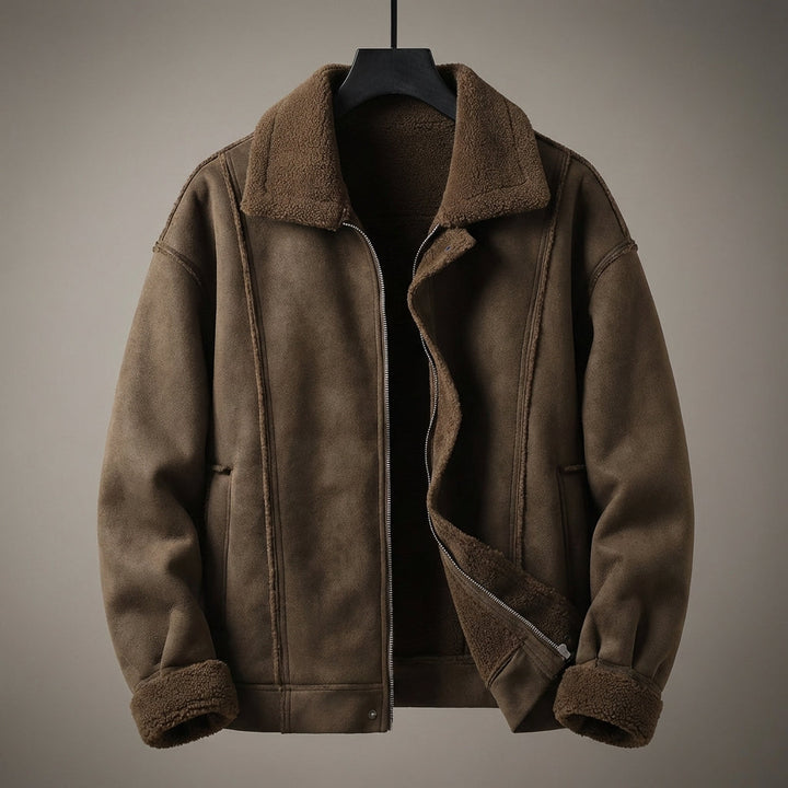 Rowan | Black Suede Aviator Jacket with Shearling Lining