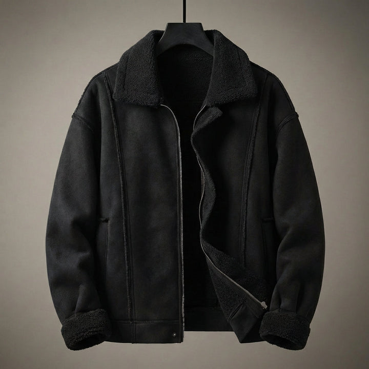 Rowan | Black Suede Aviator Jacket with Shearling Lining