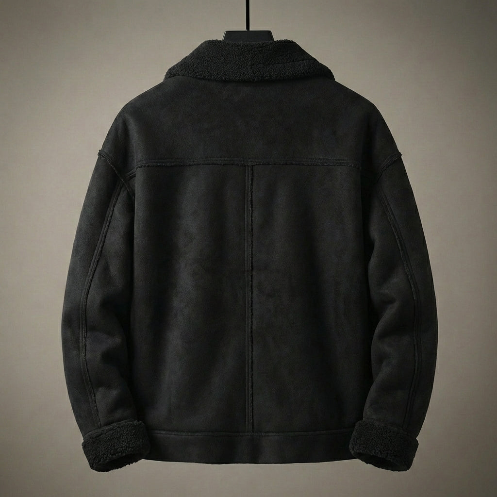 Rowan | Black Suede Aviator Jacket with Shearling Lining