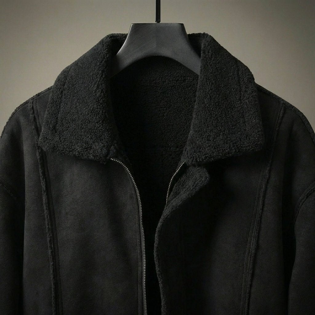 Rowan | Black Suede Aviator Jacket with Shearling Lining