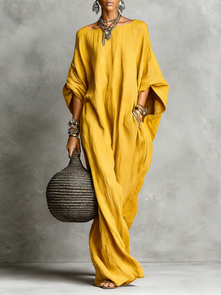 Nadia | Long Sleeve Cotton Linen Maxi Dress