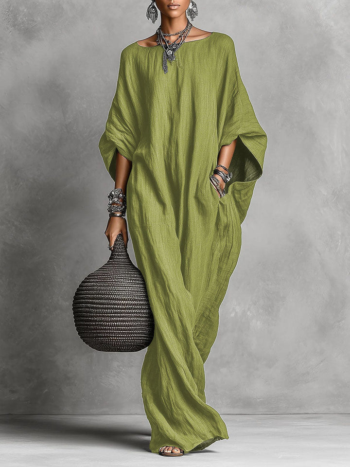 Nadia | Long Sleeve Cotton Linen Maxi Dress