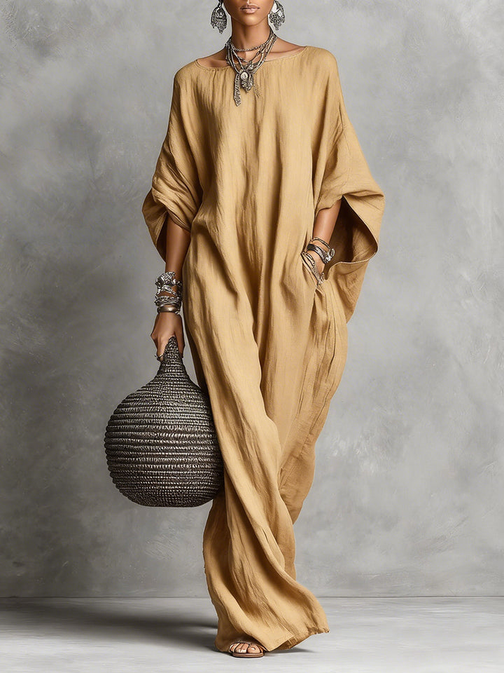 Nadia | Long Sleeve Cotton Linen Maxi Dress