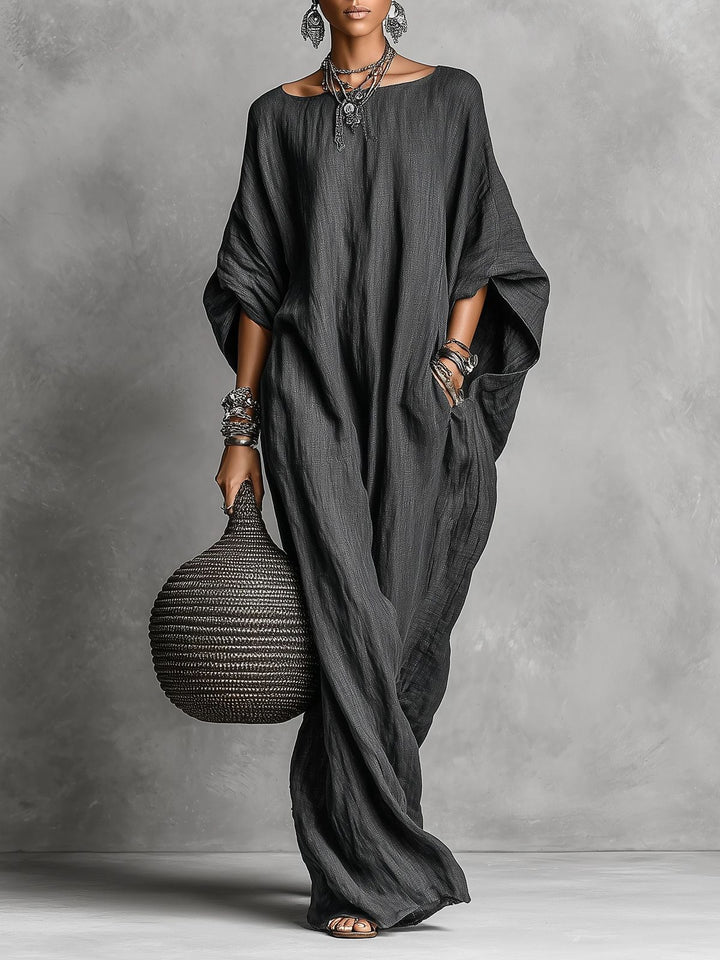 Nadia | Long Sleeve Cotton Linen Maxi Dress