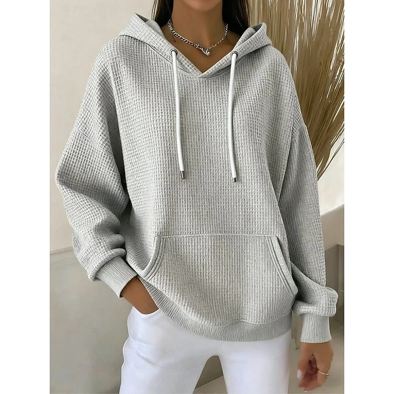 Delaney Rose | Waffle Textured Drawstring Hoodie