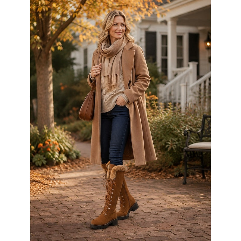 Genevieve | Knee-High Lace-Up Winter Boots with Plush Cuff
