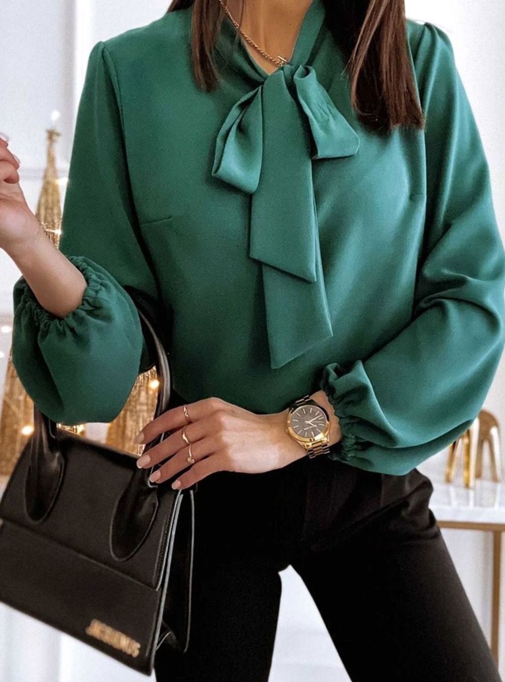 Odalys Rae | Bow-Neck Puff Long Sleeve Blouse