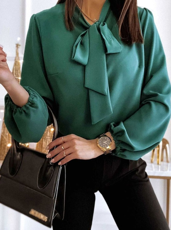 Odalys Rae | Bow-Neck Puff Long Sleeve Blouse