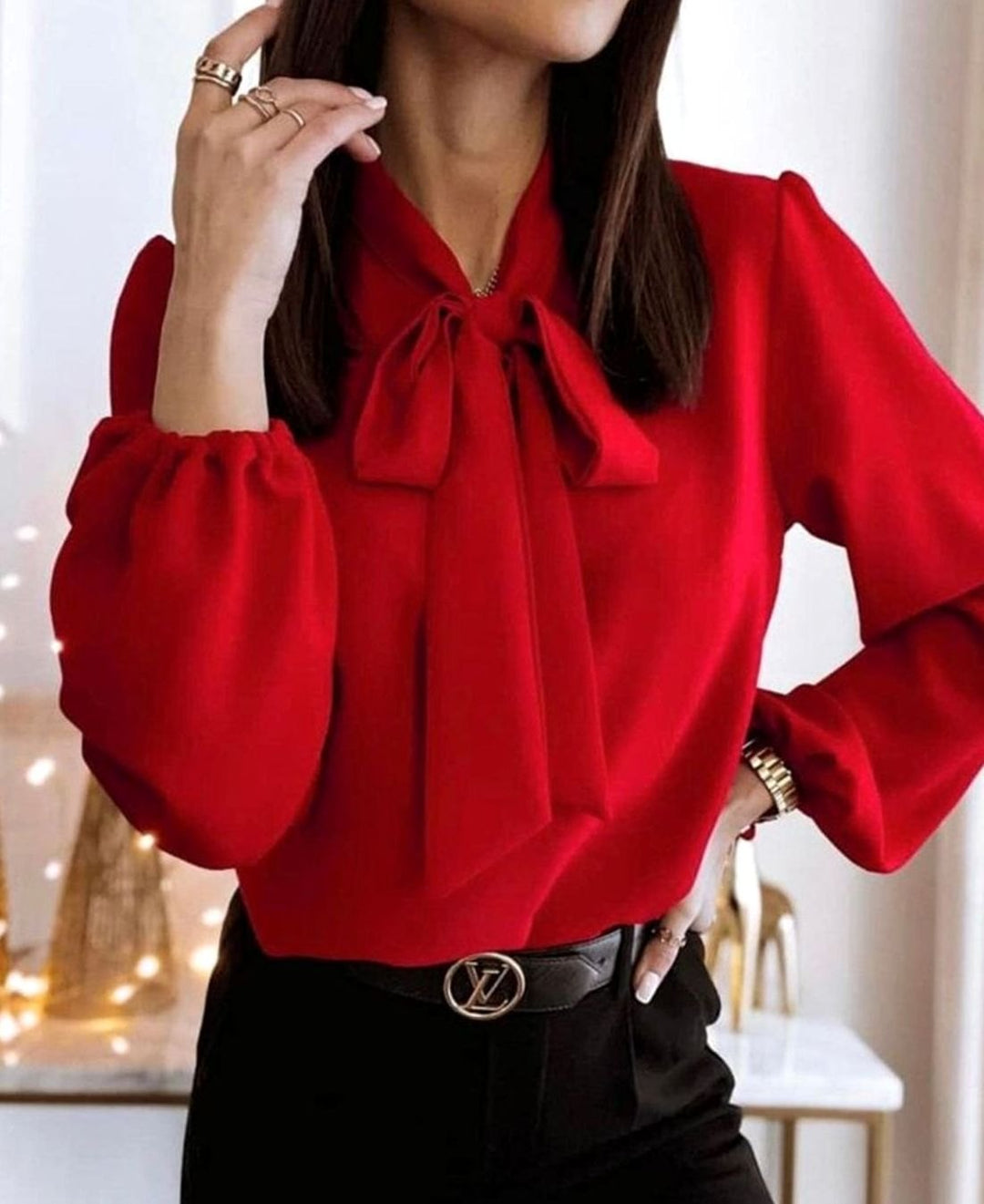Odalys Rae | Bow-Neck Puff Long Sleeve Blouse