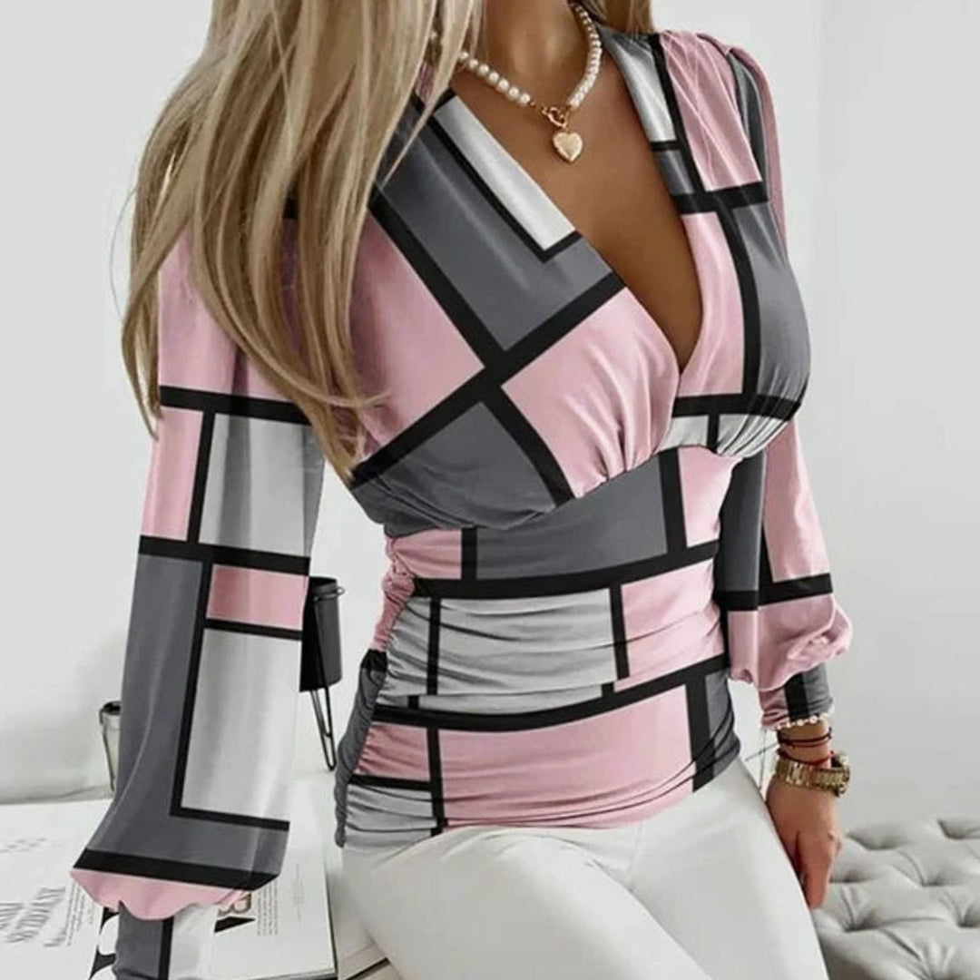 Marisol Wren | Deep V-Neck Ruched Waist Blouse