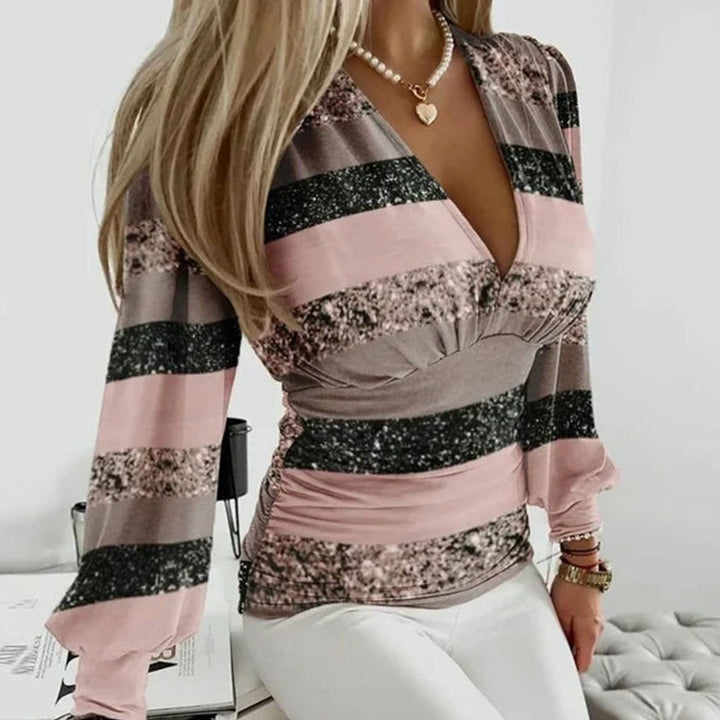 Marisol Wren | Deep V-Neck Ruched Waist Blouse
