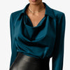 Isolde Faye | Drape Neck Long Sleeve Satin Blouse