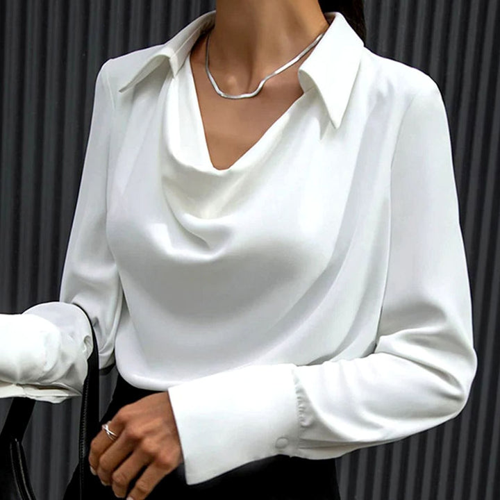 Isolde Faye | Drape Neck Long Sleeve Satin Blouse