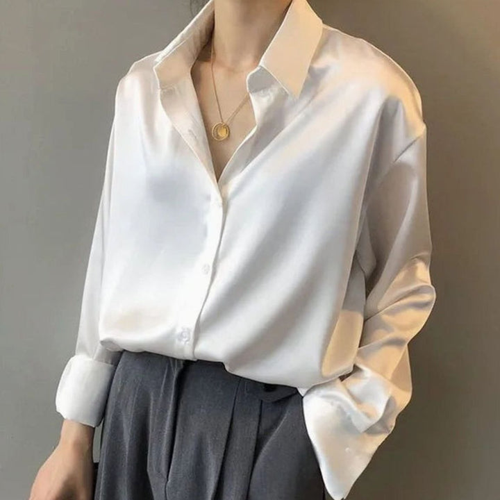 Wilhelmina Rae | Long Sleeve Button-Down Satin Blouse