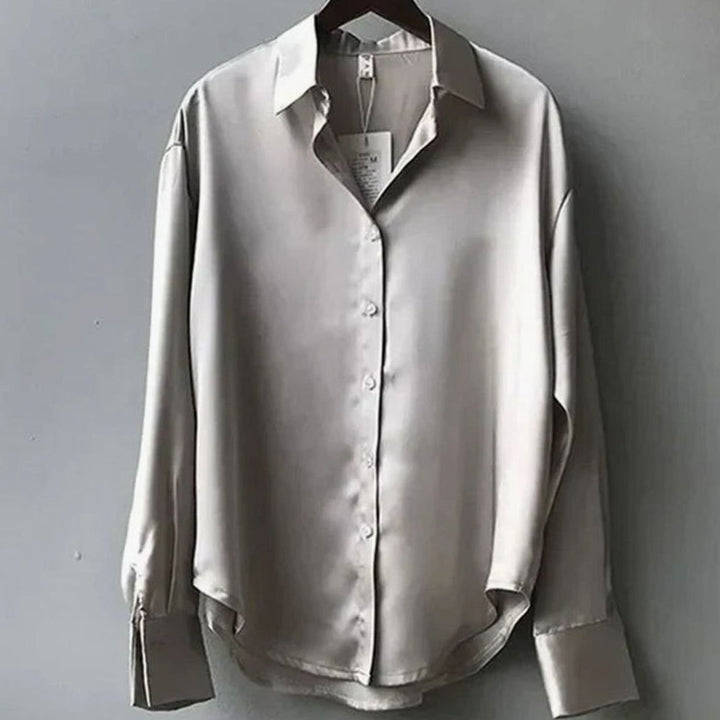 Wilhelmina Rae | Long Sleeve Button-Down Satin Blouse