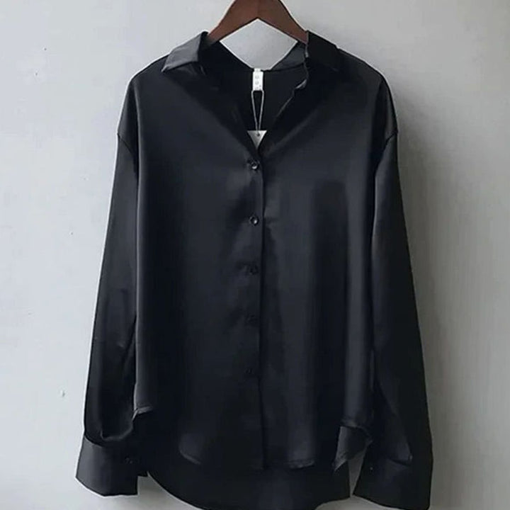 Wilhelmina Rae | Long Sleeve Button-Down Satin Blouse
