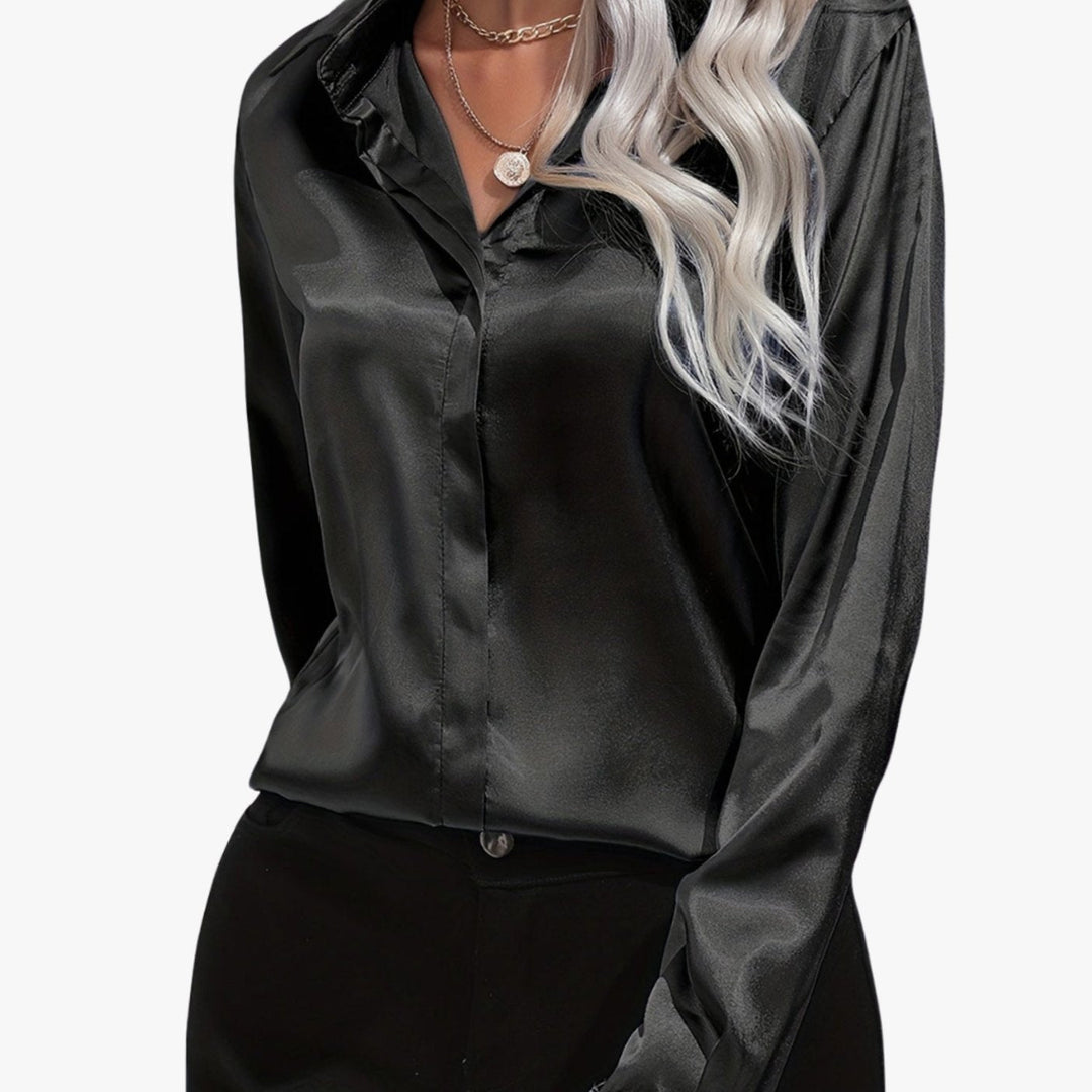 Isabelle Rae | Long Sleeve Button-Down Satin Blouse