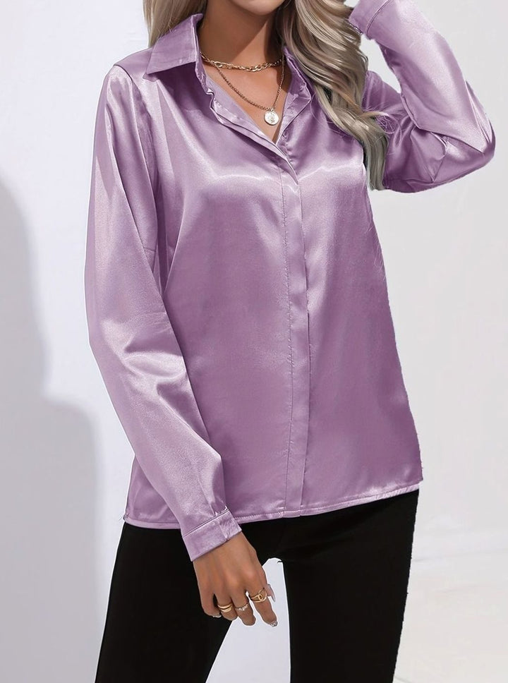 Isabelle Rae | Long Sleeve Button-Down Satin Blouse