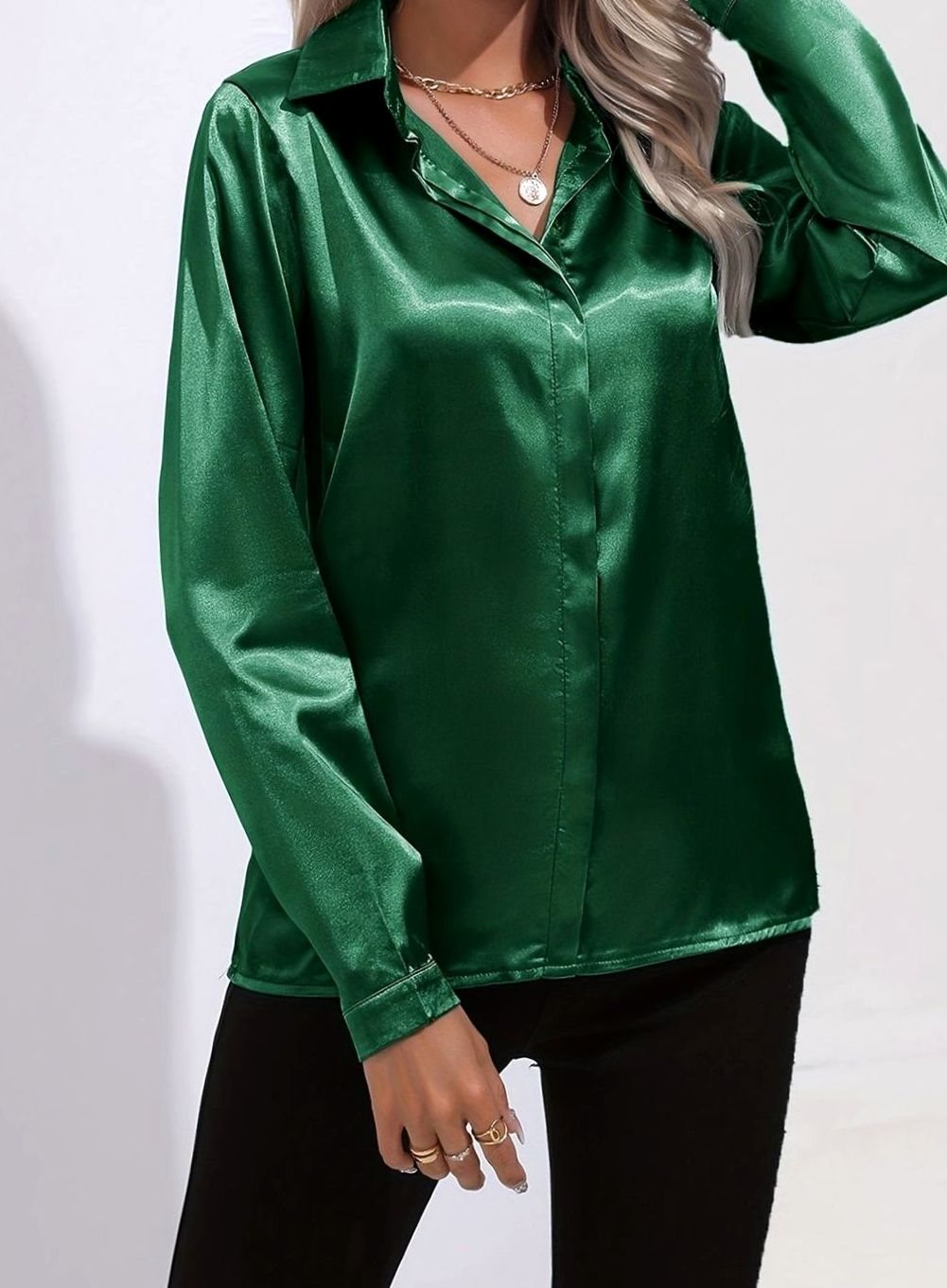 Isabelle Rae | Long Sleeve Button-Down Satin Blouse