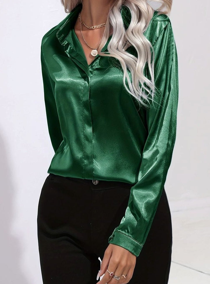 Isabelle Rae | Long Sleeve Button-Down Satin Blouse