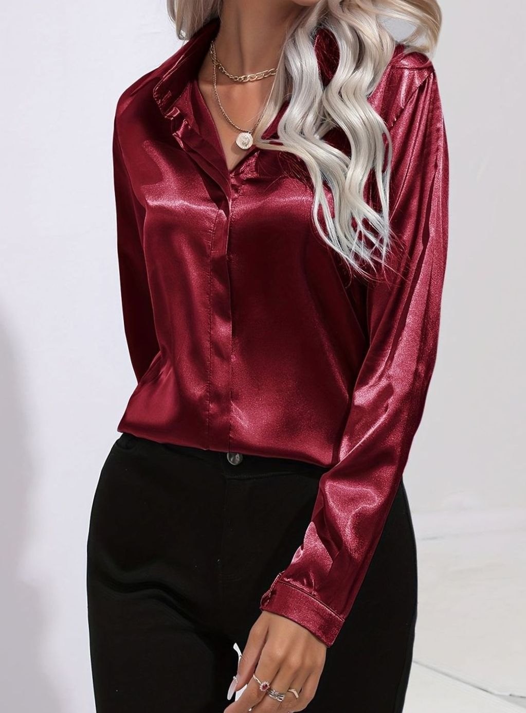 Isabelle Rae | Long Sleeve Button-Down Satin Blouse