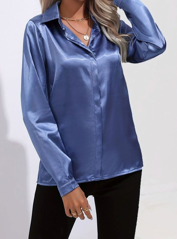 Isabelle Rae | Long Sleeve Button-Down Satin Blouse