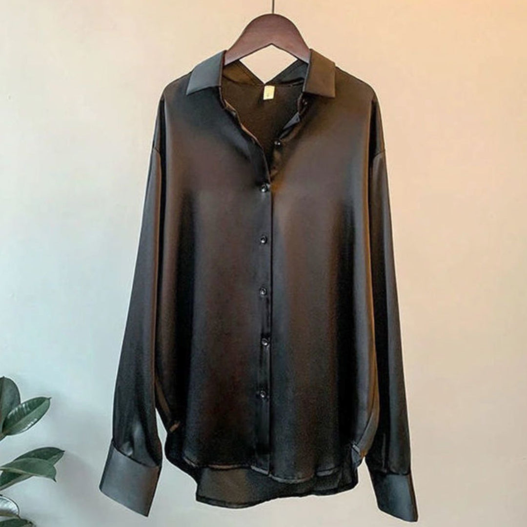 Delphine Hart | Loose Fit Button-Down Satin Blouse