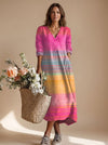 Marisol Hayes | Striped V-Neck Long Sleeve Maxi Dress