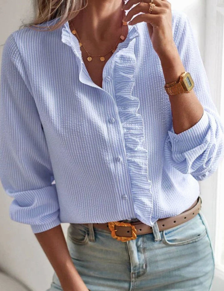 Isabelle Marchetti | Ruffle Front Button-Up Work Blouse