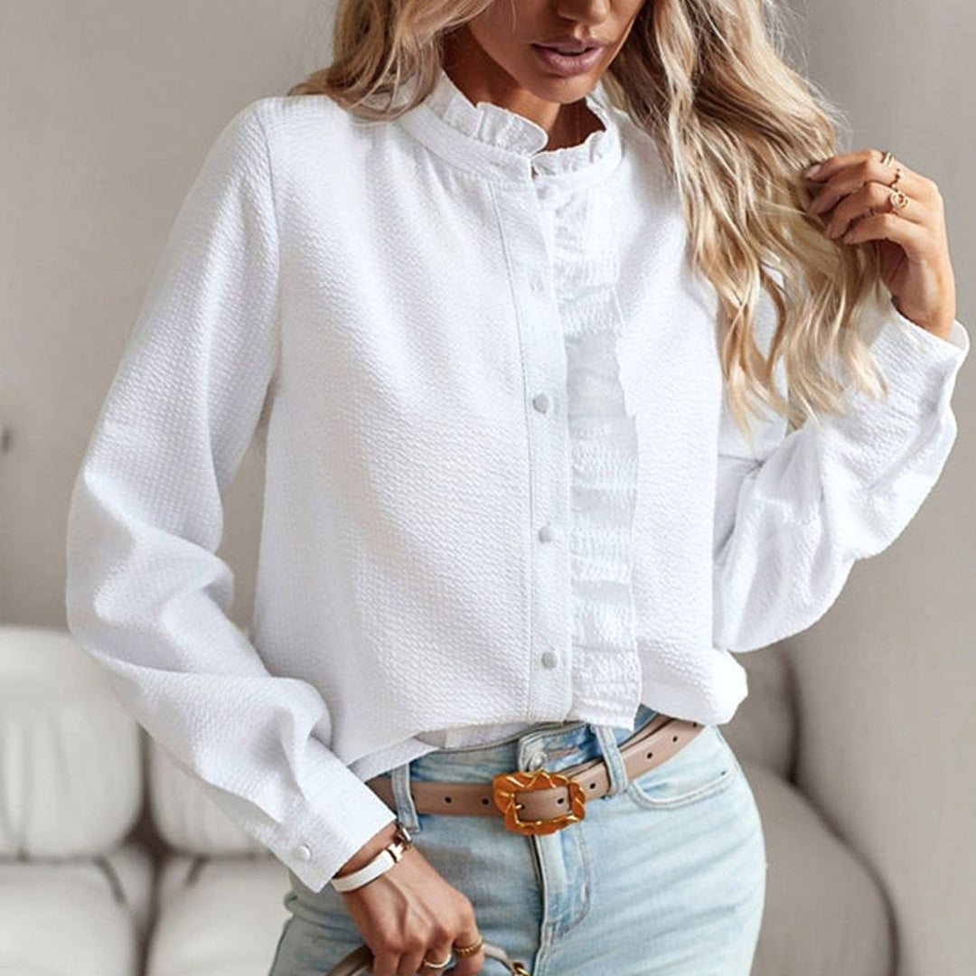 Isabelle Marchetti | Ruffle Front Button-Up Work Blouse