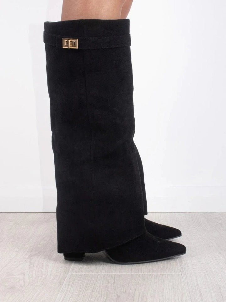 Rosalind | Suede Fold-Over Boots with Gold Clasp